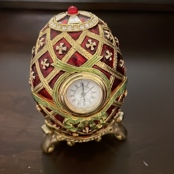 Faberge Egg Clock - Red & Gold - Picture 5 of 5